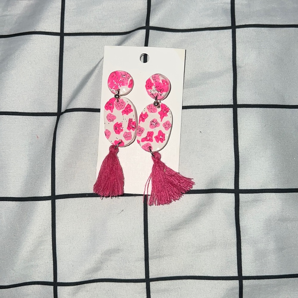 Pink and white home made earrings